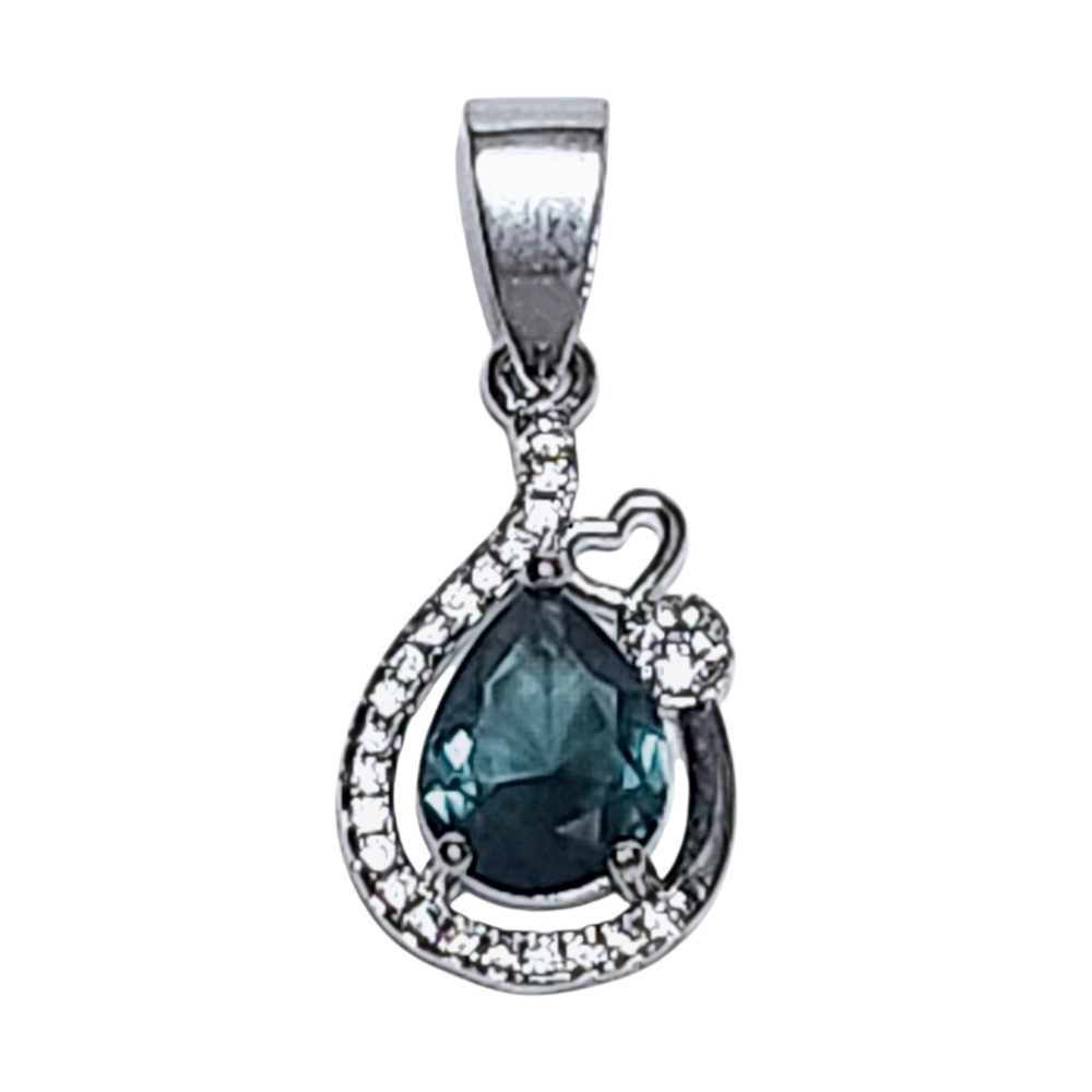 2.00 ctw Blue Topaz Sterling Silver Solitaire Pear Halo Pendant NEW